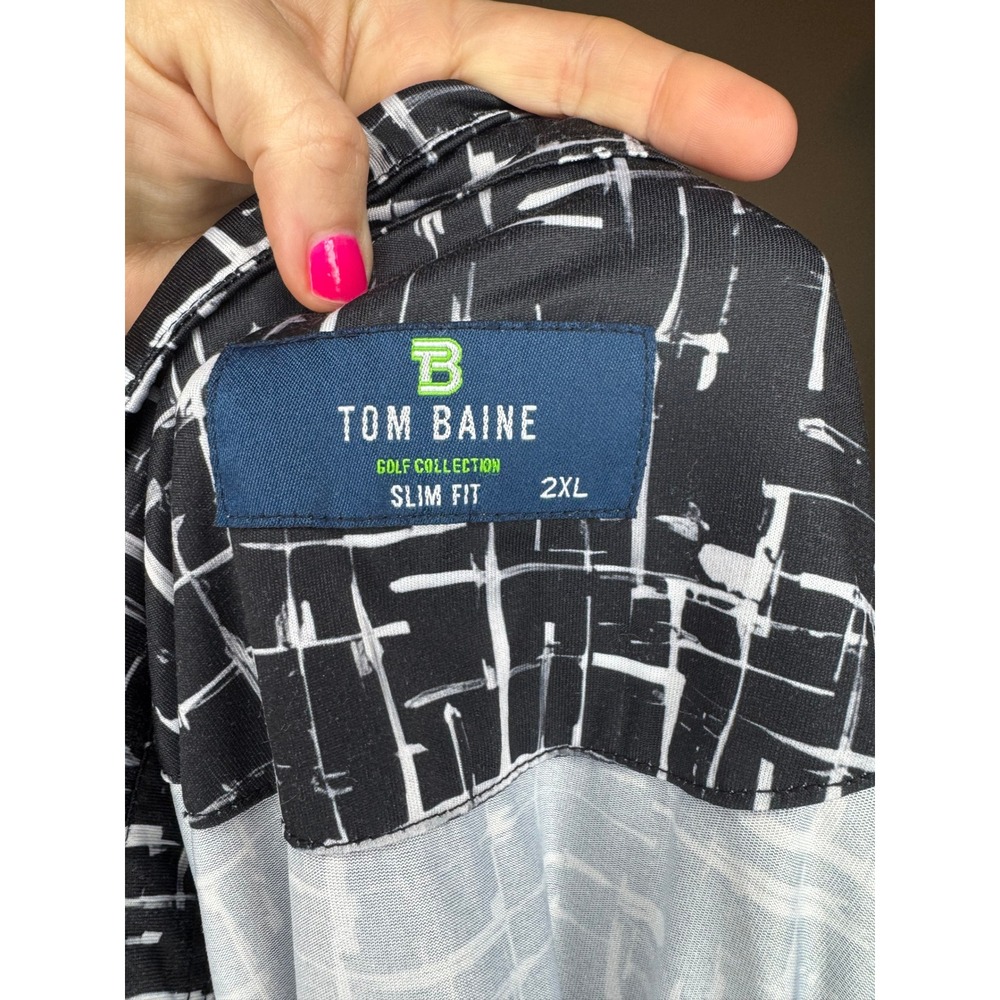 Tom Baine Golf Polo Black Abstract Print Performance 2XL - Picture 2 of 4